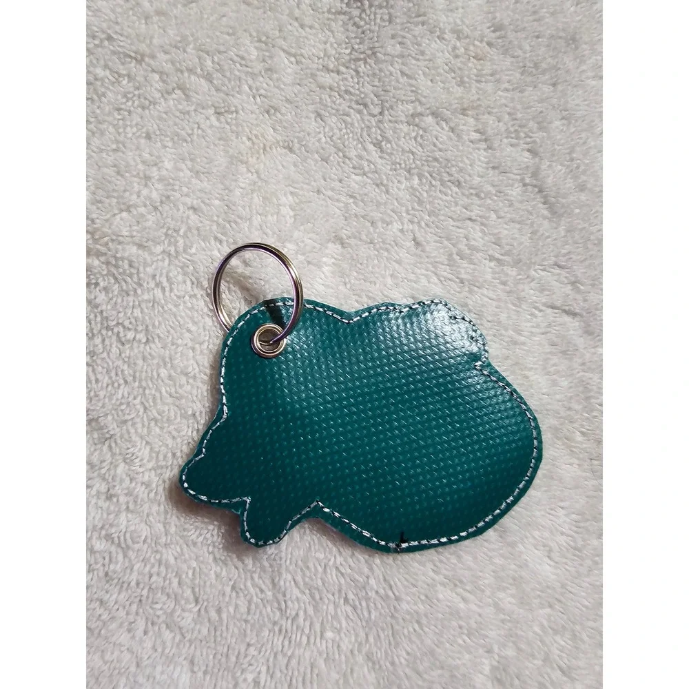 Fish‎ Hook Keychain Embroidered Green Faux Leather Fishing Key Ring